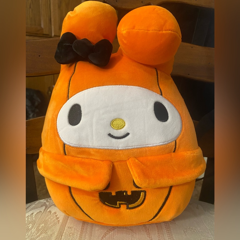 Squishmallows Orange Pumpkin Bunny Plush with Black Bow